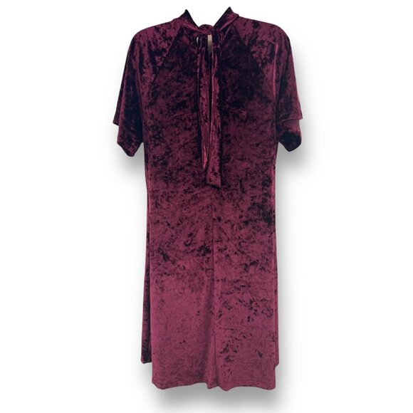 Size Large NEW BURGUNDY WINE CRUSHED VELVET MOCK NECK DRESS Christmas Holiday - Picture 3 of 6